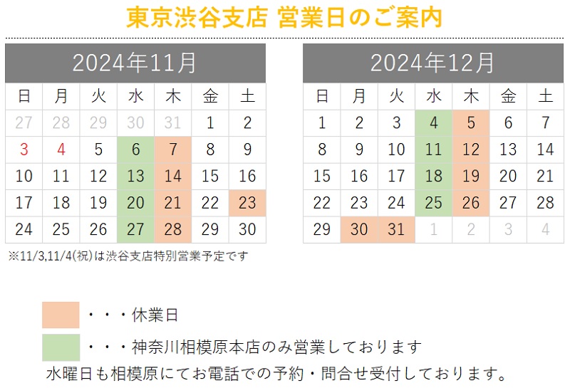 東京渋谷支店営業日のご案内